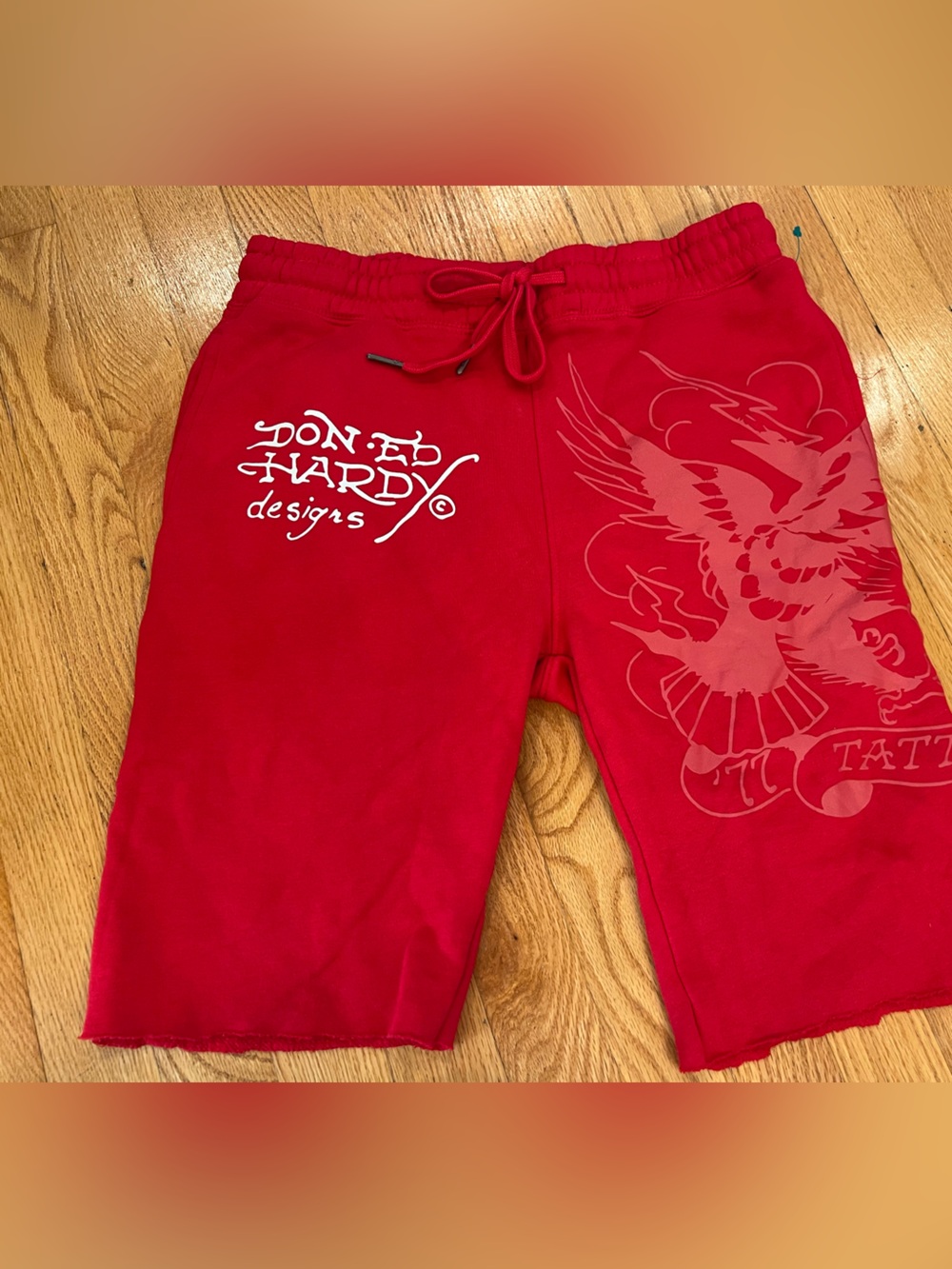 vibrant red Ed Hardy graphic sweat shorts NWOT